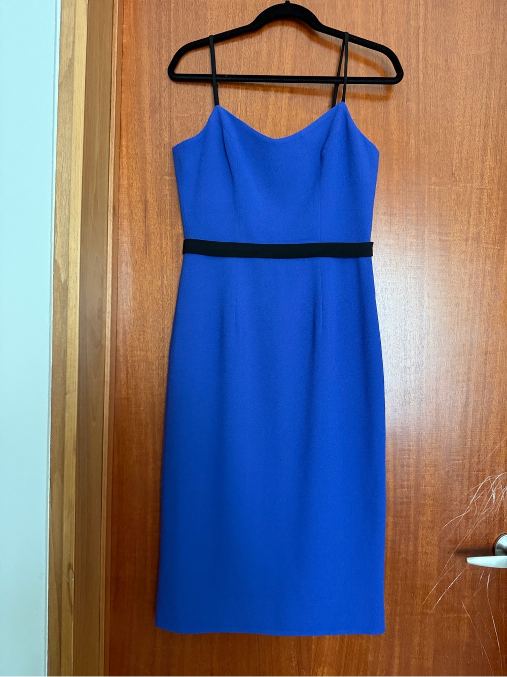 Dress the Population Cobalt Blue Spaghetti-Strap Midi Dress with Black Waistband